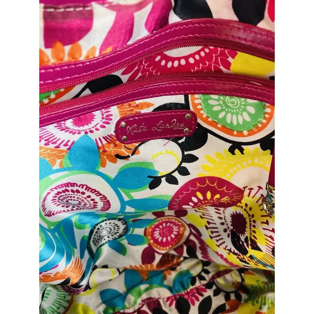 Kate Landry Large Shoulder Bag Purse Orange Pink Floral Lining Beautiful Hobo Br